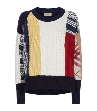 Burberry Colorblock Cable-knit Fair Isle Sweater In Camel | ModeSens