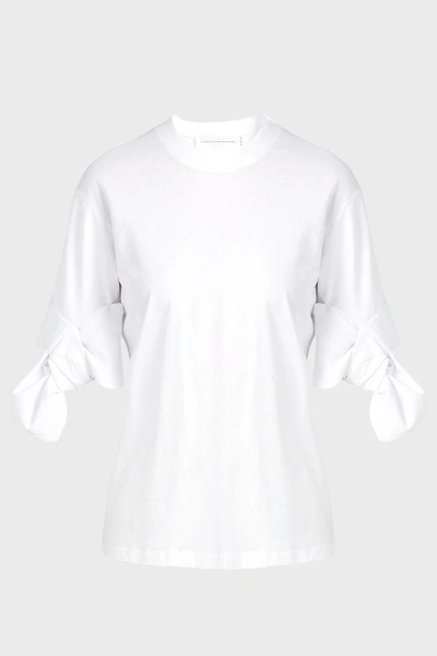 Shop Victoria Victoria Beckham Bow Detail Cotton T-shirt In White