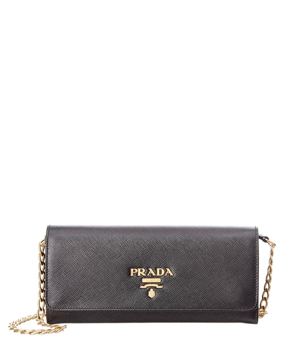 prada black quilted chain wallet bag