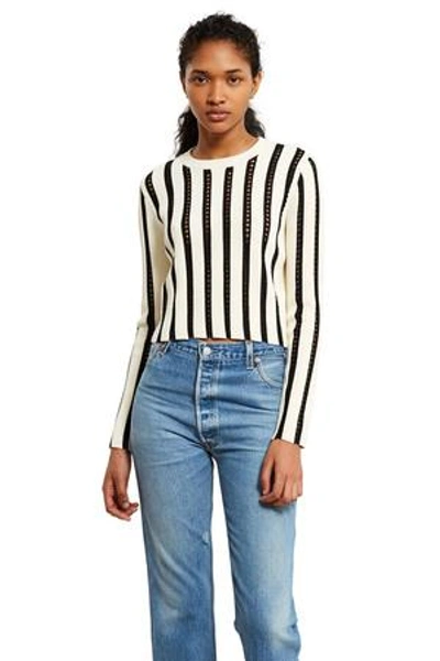 Shop Proenza Schouler Opening Ceremony Striped Open Stitch Cropped Sweater In White