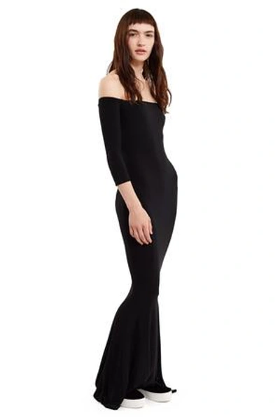 Shop Norma Kamali Opening Ceremony Off-shoulder Fishtail Gown In Black