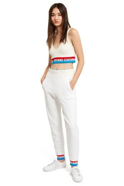 Shop Opening Ceremony Fleece Back Terry Elastic Logo Fitted Sweatpant In White