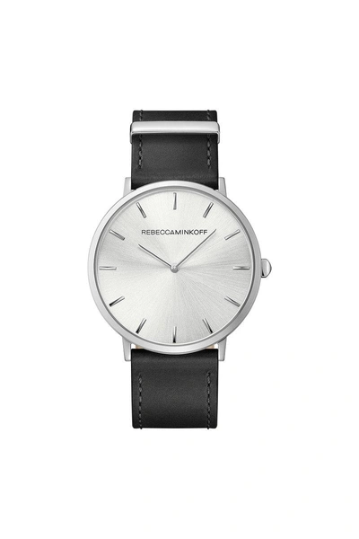 Shop Rebecca Minkoff Major Silver Tone Leather Watch, 40mm