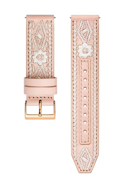 Shop Rebecca Minkoff Rose Gold Tone Stitched Leather Guitar Strap, 20mm In Soft Blush