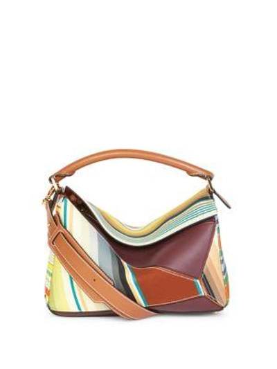 Shop Loewe Striped Leather & Canvas Puzzle Bag In Multi