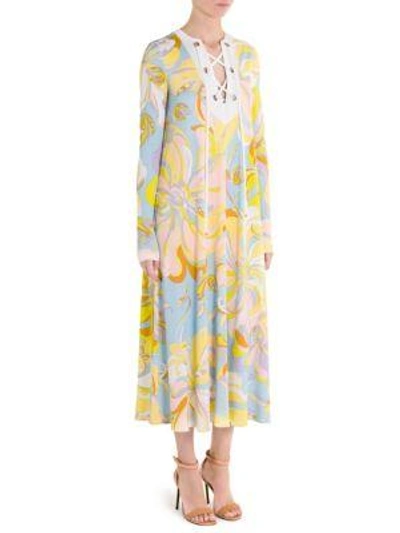 Shop Emilio Pucci Lace-up Caftan In Yellow Multi