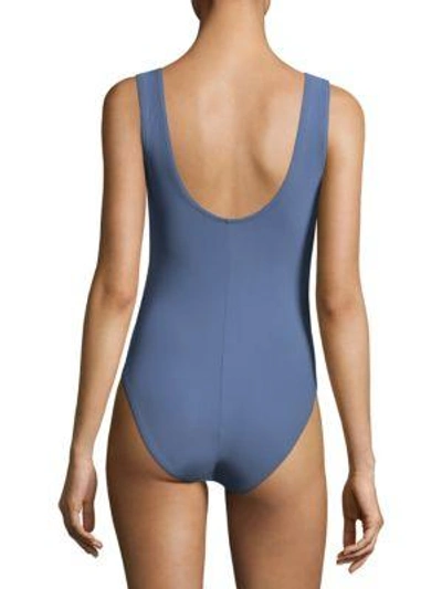 Shop Karla Colletto Swim Varia V-neck One-piece Swimsuit In Denim