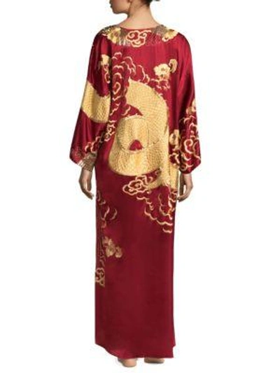 Shop Josie Natori Couture Dragon Silk Caftan In Imperial Red