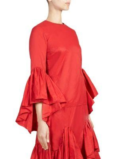 Shop Marques' Almeida Cotton Bell Sleeve Top In Red