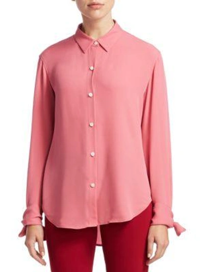 Shop Theory Silk Tie Cuff Shirt In Orchid Pink