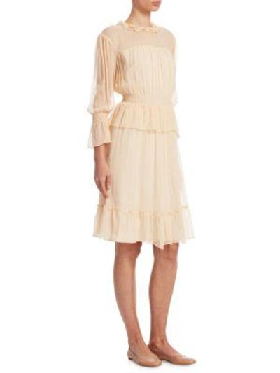 Shop See By Chloé Silk Flounce Dress In Honey Nude