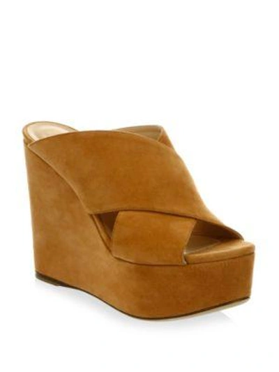 Shop Sergio Rossi Alma Suede Platform Wedge Sandals In Cognac