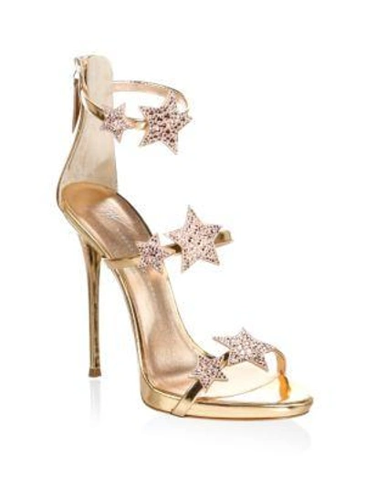 Shop Giuseppe Zanotti Coline Crystal Embellished Leather Sandals In Gold