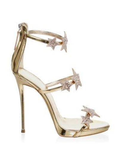 Shop Giuseppe Zanotti Coline Crystal Embellished Leather Sandals In Gold