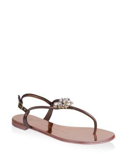 Shop Giuseppe Zanotti Nuvorock Crystal And Leather Thong In Grey