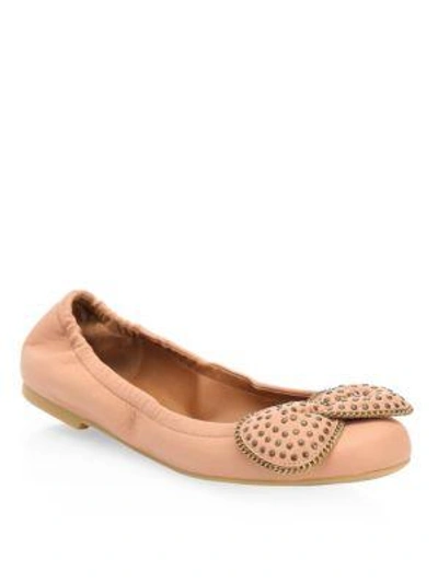 Shop See By Chloé Studded Leather Ballet Flats In Rosellina