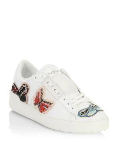 Shop Valentino Embroidered Open Leather Sneaker In Multi
