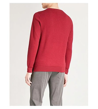Shop Emporio Armani Squared-knit Wool-blend Sweater In Burgundy