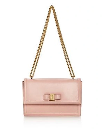 Shop Ferragamo Ginny Leather Shoulder Bag In Bonbon Pink/gold