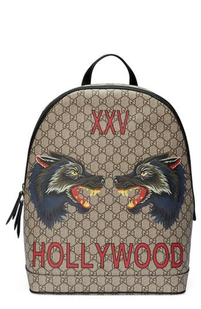 Gucci Wolf Print Gg Supreme Hollywood Backpack In Beige | ModeSens