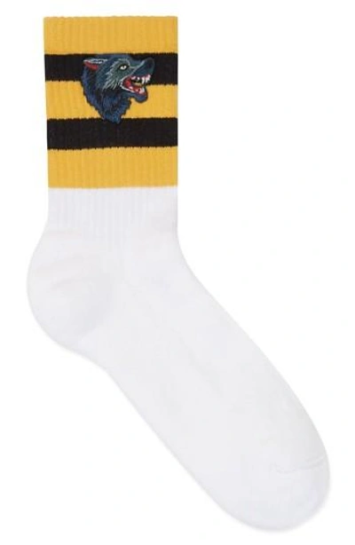 Shop Gucci Wolf Patch Socks In 9060 White Black