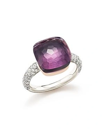 Shop Pomellato Nudo Maxi Ring With Faceted Amethyst And Diamonds In 18k White And Rose Gold In Purple/rose
