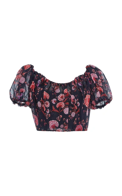 Shop Giambattista Valli Silk Off-the-shoulder Top In Floral