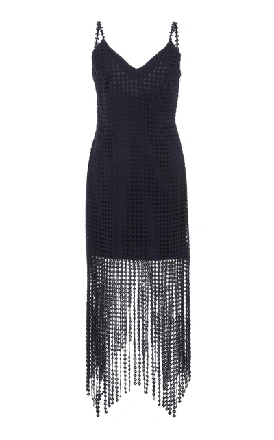 Shop Goen J Lace Fringe Back-open Slip Dress In Black