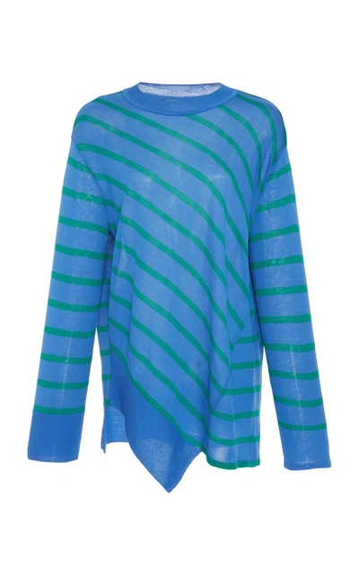 Shop Goen J Asymmetric Paneled Stripe Knit Top In Blue