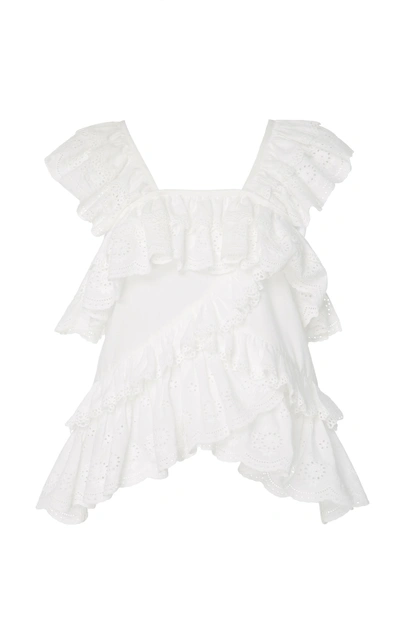 Shop Goen J Lace Ruffle-trimmed Layered Sleeveless Top In White