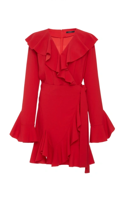 Shop Goen J Wide Cuffed Ruffle-trimmed Wrap Dress In Red
