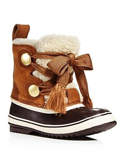 Shop Chloé Sorel X Chloe Women's Waterproof Suede & Shearling Lace Up Cold-weather Booties In Natural Brown