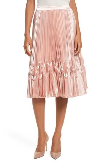 rose gold pleated midi skirt