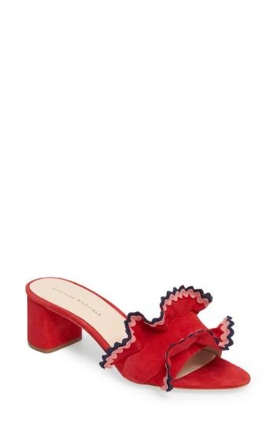 Shop Loeffler Randall Vera Ruffled Slide Sandal In Bright Red/ Multi