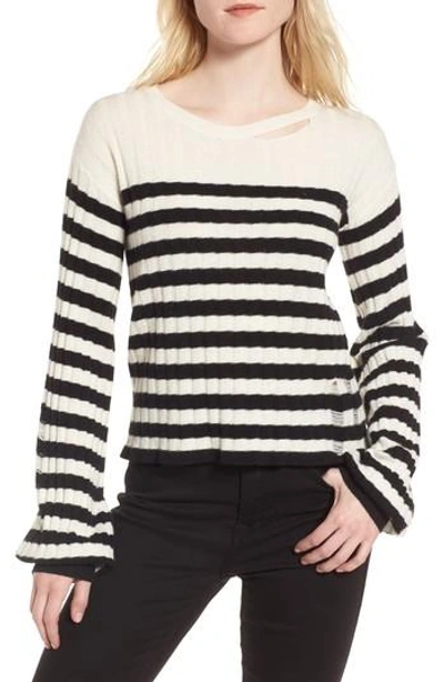 Shop Pam & Gela Destroyed Stripe Sweater In Black/ White