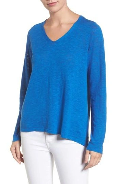 Shop Eileen Fisher Organic Linen & Cotton V-neck Sweater In Catalina