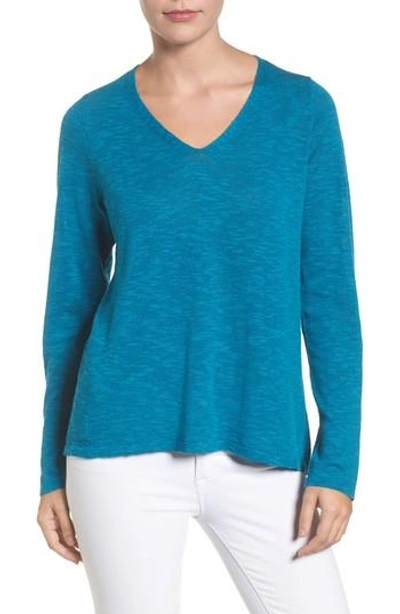 Shop Eileen Fisher Organic Linen & Cotton V-neck Sweater In Jewel