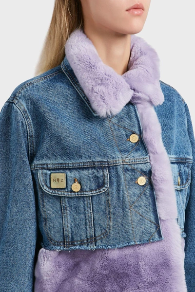 Shop Natasha Zinko Rabbit Fur Denim Jacket