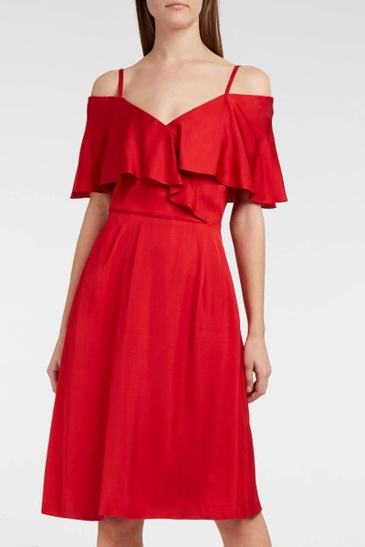 Shop Paul & Joe Severine Ruffled Satin Dres In Red