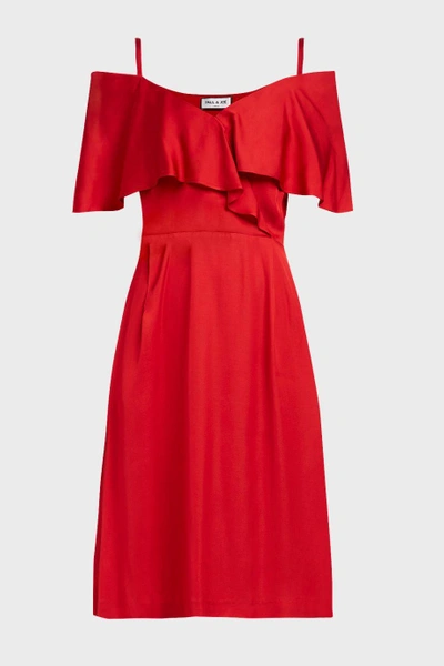 Shop Paul & Joe Severine Ruffled Satin Dres In Red