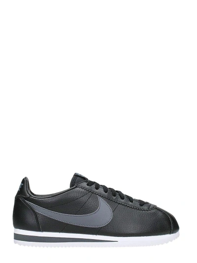 Shop Nike Classic Cortez Leather Sneakers In Black