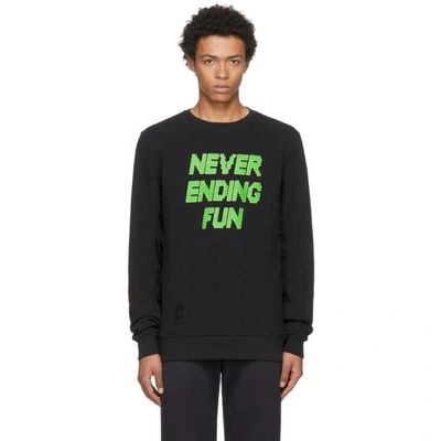 Shop Tim Coppens Black 'never Ending Fun' Printed Ma-1 Crew Sweatshirt