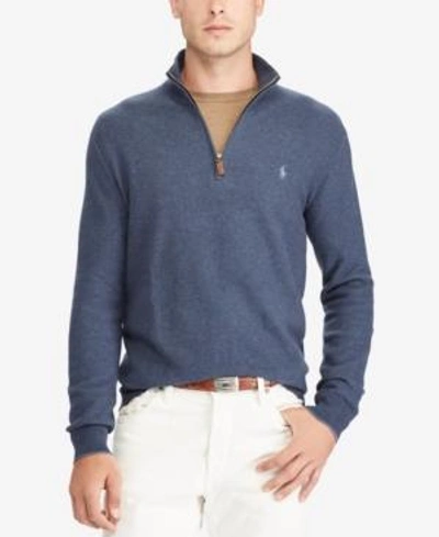 Polo Ralph Lauren Half zip Logo embroidered Pima cotton Sweater In Winter Navy Heather ModeSens