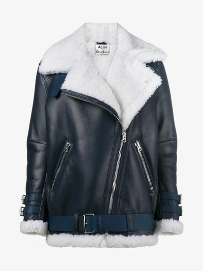 Shop Acne Studios Velocite Leather And Shearling Jacket In Blue