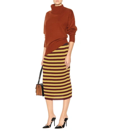 Shop Marni Striped Cotton-blend Skirt In Multicoloured
