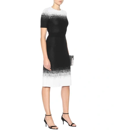 Shop Oscar De La Renta Knitted Wool-blend Dress In Black