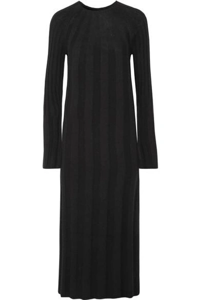 Shop Elizabeth And James Gerri Ribbed-knit Midi Dress In Black