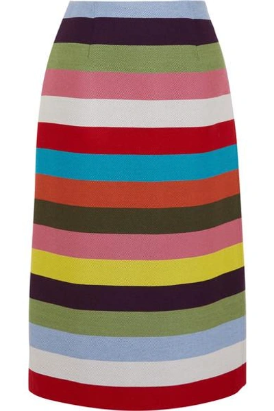 Shop Mary Katrantzou Sigma Striped Wool-blend Twill Midi Skirt In Green