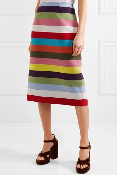 Shop Mary Katrantzou Sigma Striped Wool-blend Twill Midi Skirt In Green