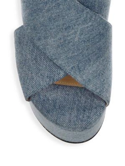 Shop Sergio Rossi Cotton Crisscross Wedge Sandals In Blue
